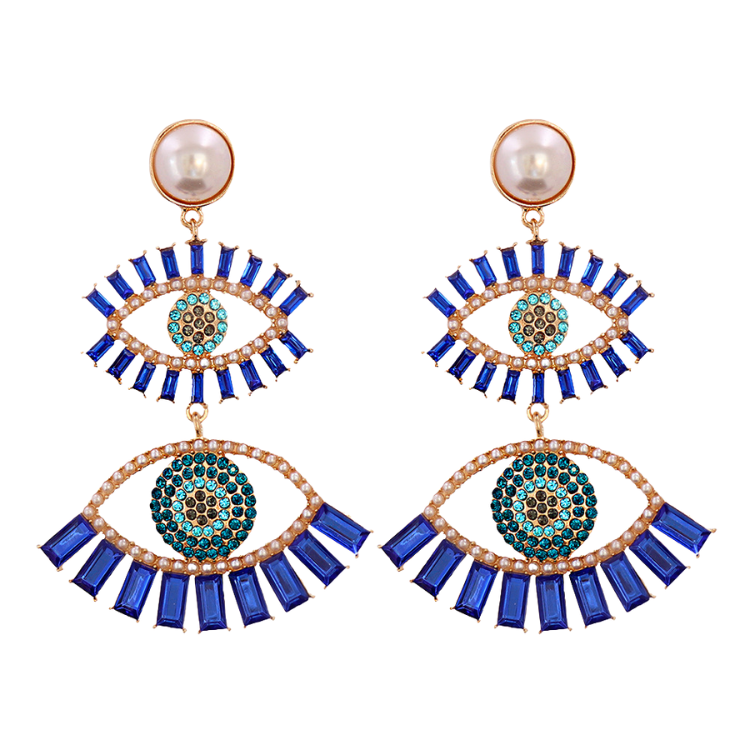Royal Blue Evil Eye Dangle Earrings