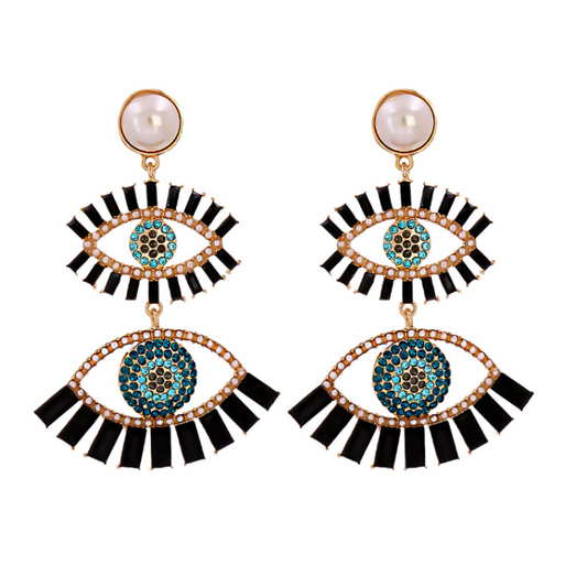 Raven Evil Eye Dangle Earrings