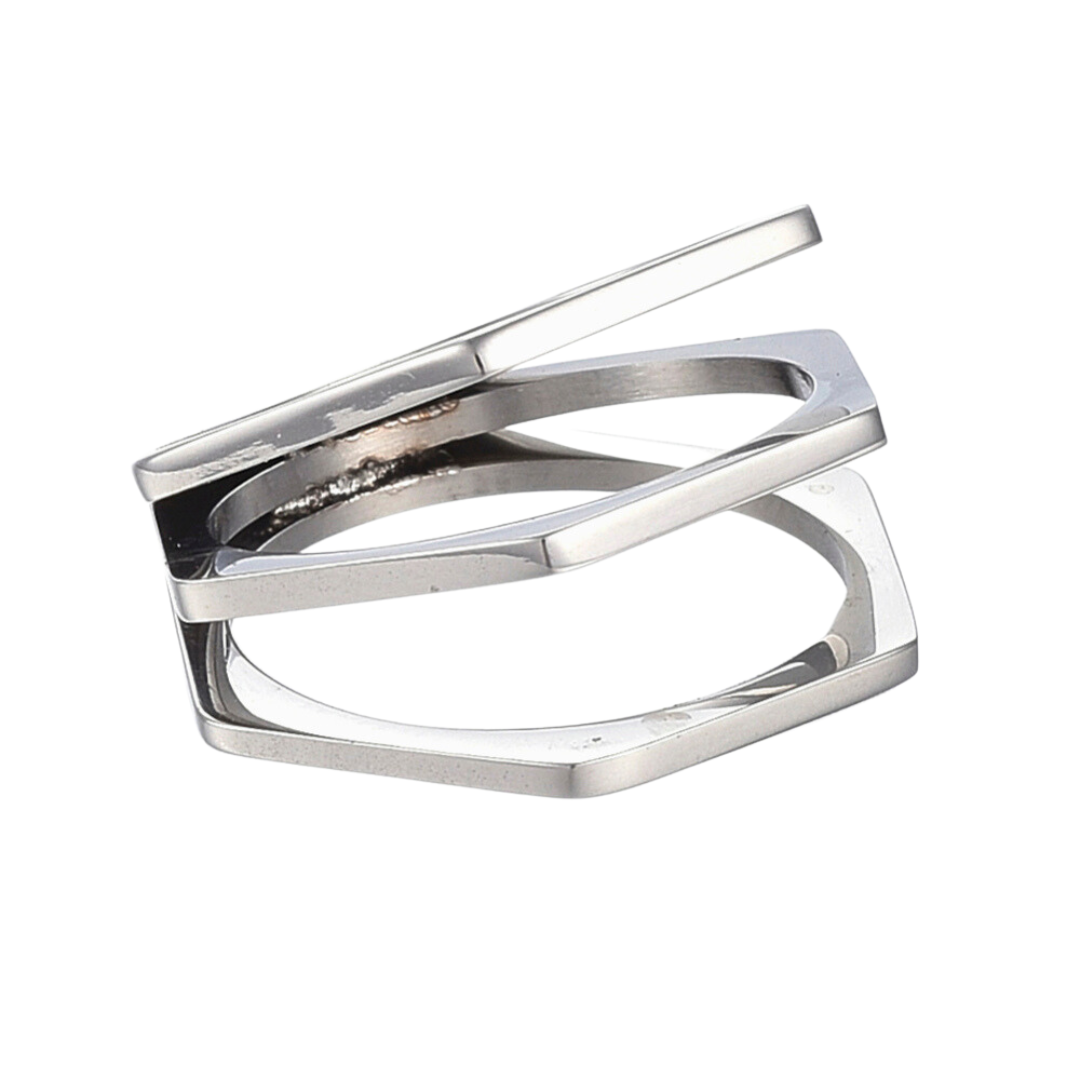 Stainless Steel Hexagon Statement Ring