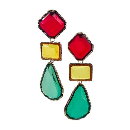 Royal Jewel Dangle Earrings - Red & Green