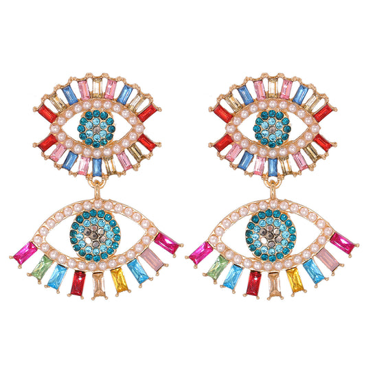 Multicoloured Evil Eye Dangle Earrings