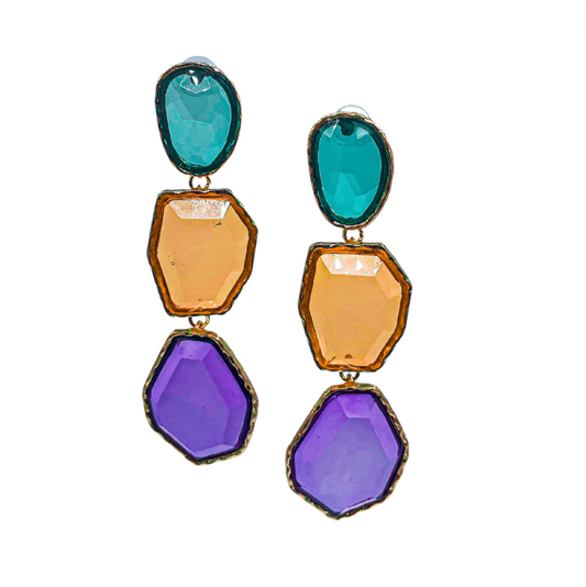 Royal Jewel Dangle Earrings - Purple & Green