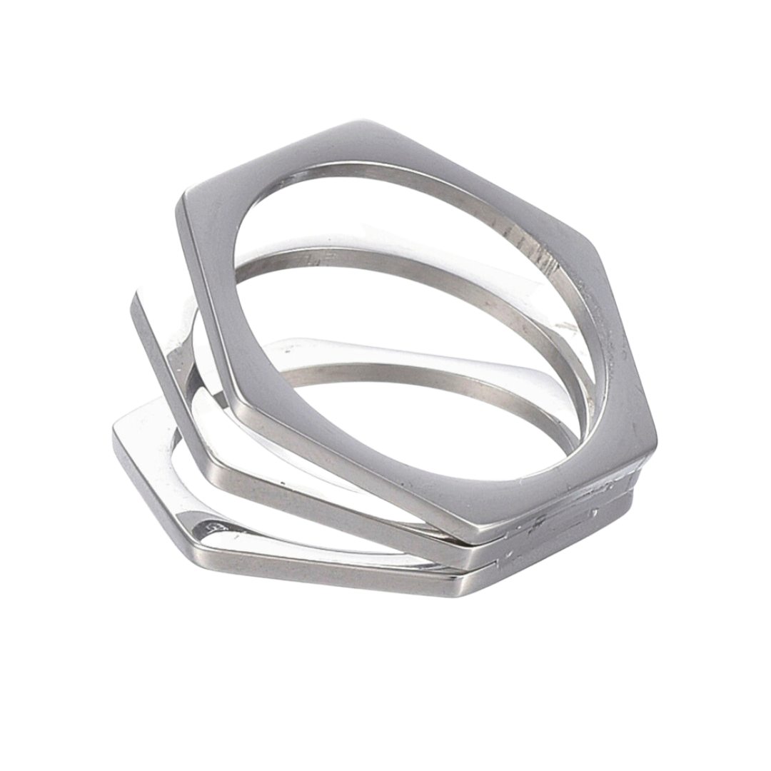 Stainless Steel Hexagon Statement Ring