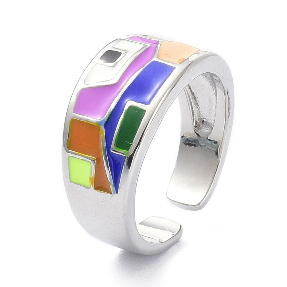 Colourful Enamel Geometric Statement Ring - Gold