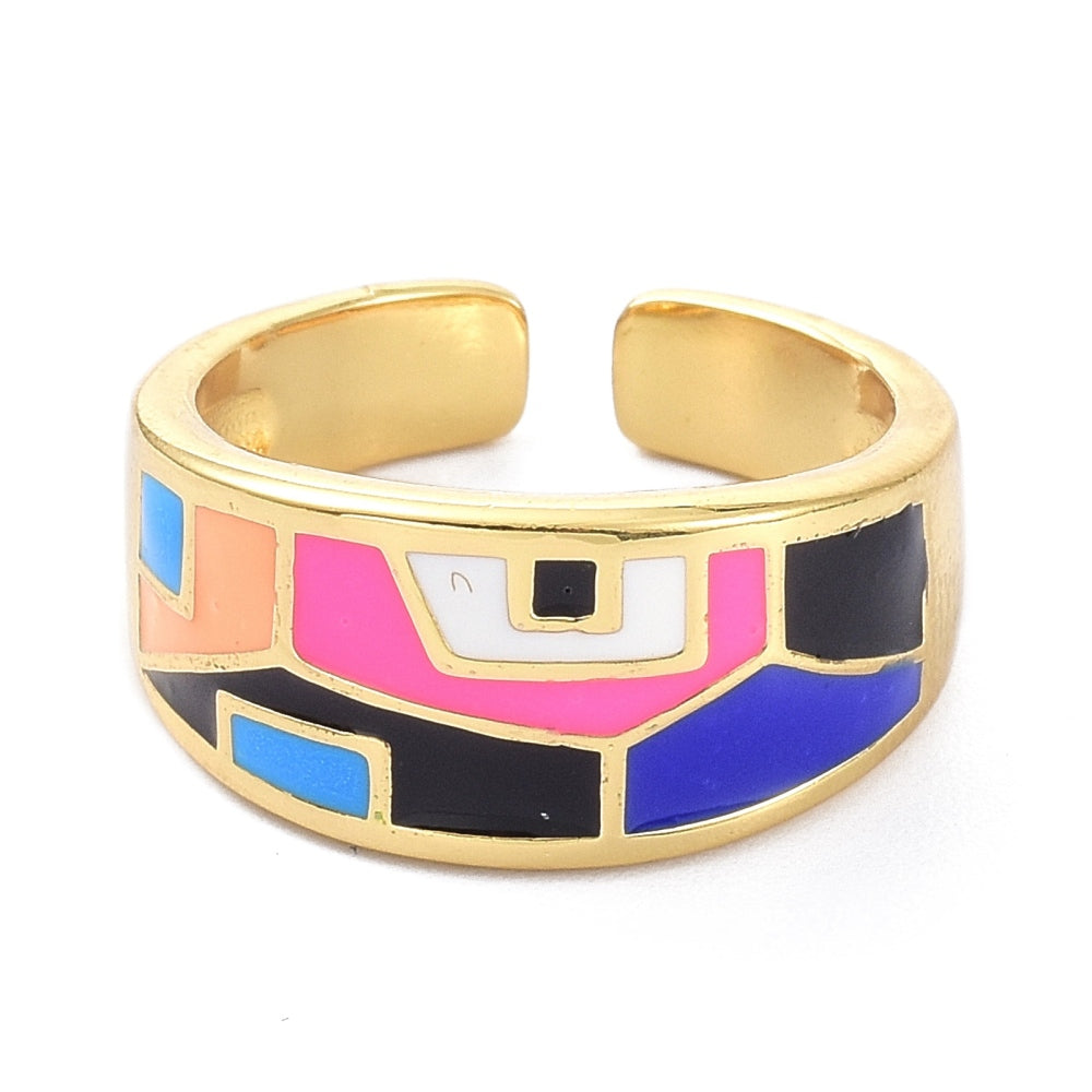 Colourful Enamel Geometric Statement Ring - Gold