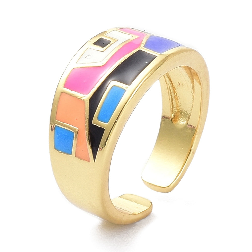 Colourful Enamel Geometric Statement Ring - Gold