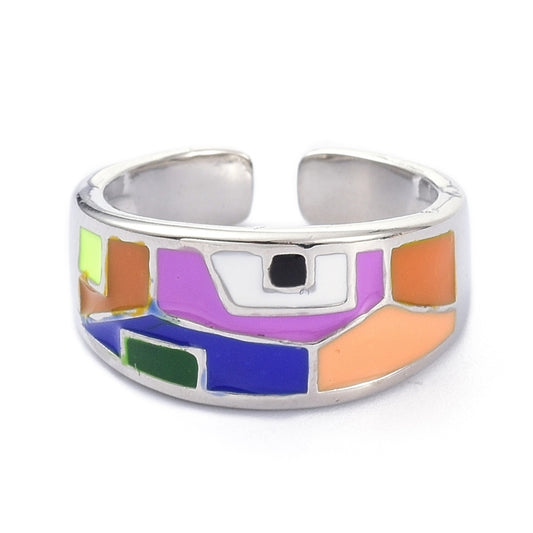 Colourful Enamel Geometric Statement Ring - Silver