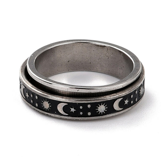 Stainless Steel Rotating Fidget Band Moon Ring - Black